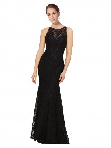 Jewel Neck Lace Sleeveless Open Back Black Bridesmaid Dress Edinburgh