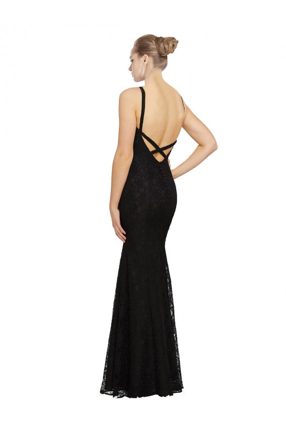 Jewel Neck Lace Sleeveless Open Back Black Bridesmaid Dress Edinburgh