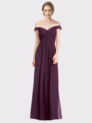 Off the Shoulder Soft Chiffon & Lace Sleeveless Low Back Grape Bridesmaid Dress Edinburgh