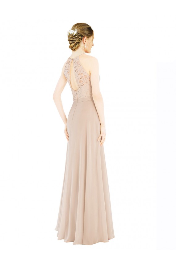 Halter Neck Soft Chiffon & Lace Sleeveless Keyhole Back Champagne Prom Dress / Bridesmaid Dress Edinburgh