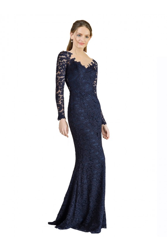 Sweetheart Lace Long Sleeves Keyhole Back Dark Navy Prom Dress / Bridesmaid Dress Edinburgh