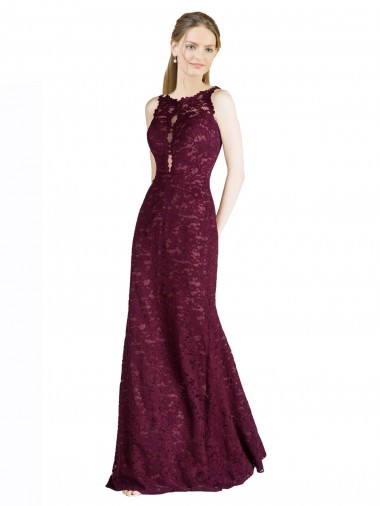 Illusion Neck Lace Sleeveless Keyhole Back Burgundy Gold Prom Dress / Bridesmaid Dress Edinburgh
