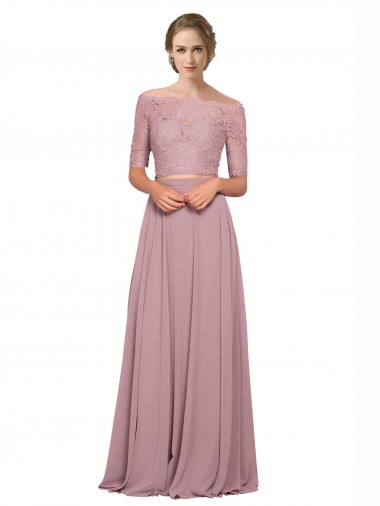 Off the Shoulder Soft Chiffon & Lace Short Sleeves Prom Dress / Bridesmaid Dress Edinburgh