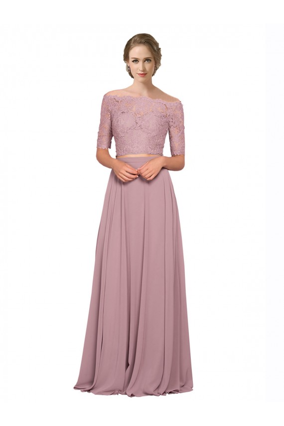 Off the Shoulder Soft Chiffon & Lace Short Sleeves Prom Dress / Bridesmaid Dress Edinburgh