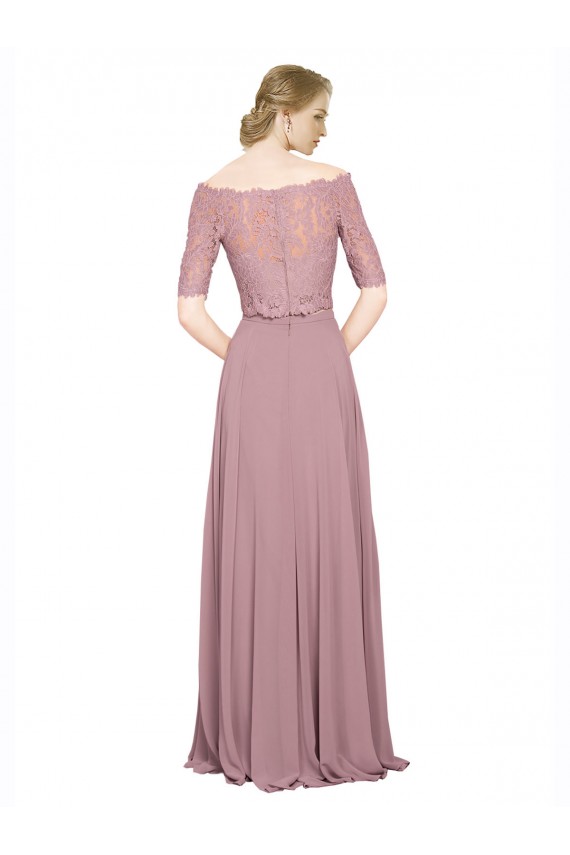 Off the Shoulder Soft Chiffon & Lace Short Sleeves Prom Dress / Bridesmaid Dress Edinburgh