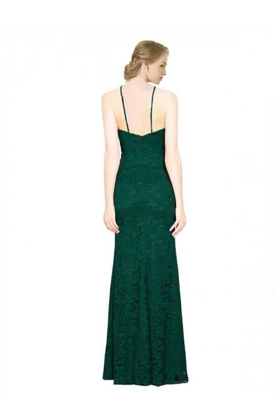 Halter Neck Lace Sleeveless Low Back Dark Green Prom Dress / Bridesmaid Dress Edinburgh