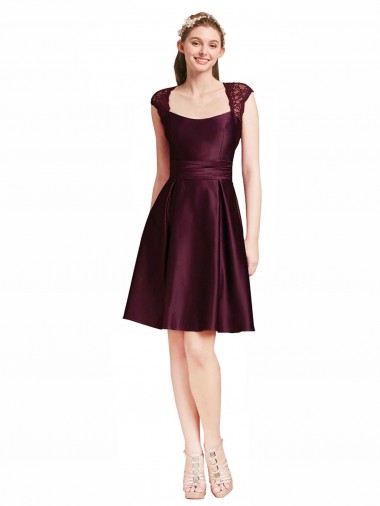 Square Neck Satin & Lace Sleeveless Open Back Grape Bridesmaid Dress Edinburgh