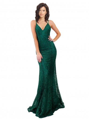 V-Neck Lace Sleeveless Open Back Dark Green Black Tie Evening Gown / Prom Dress / Bridesmaid Dress Edinburgh
