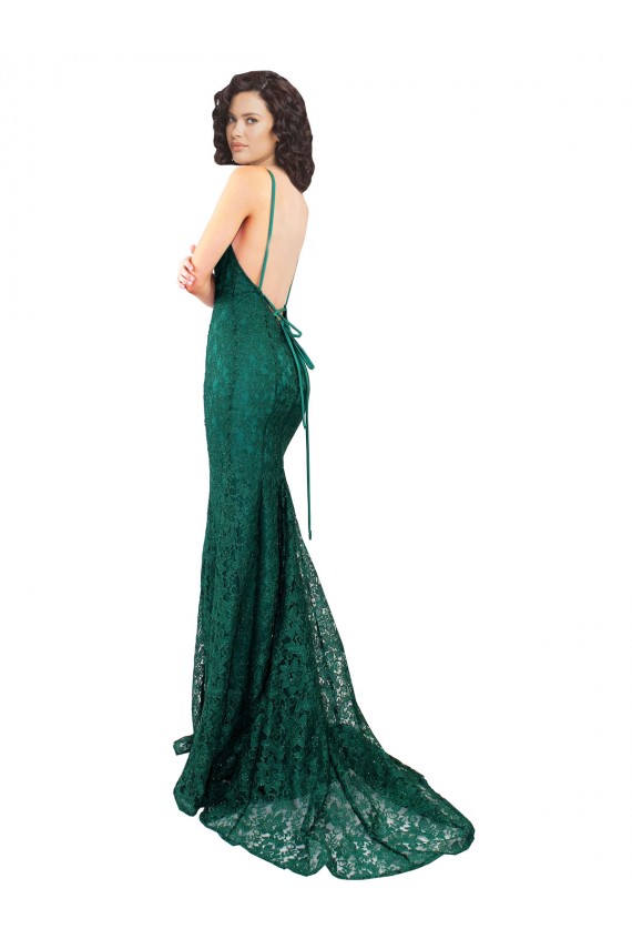 V-Neck Lace Sleeveless Open Back Dark Green Black Tie Evening Gown / Prom Dress / Bridesmaid Dress Edinburgh