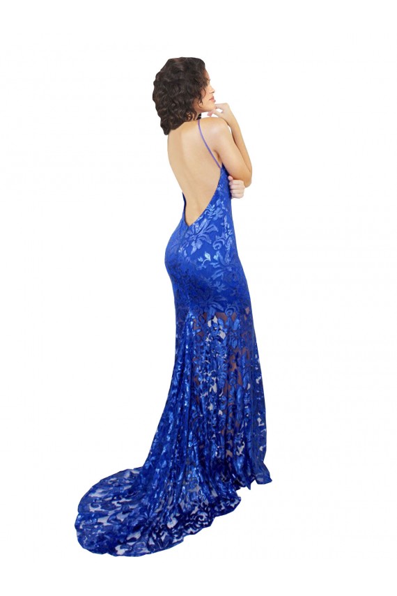 High Neck Lace Sleeveless Open Back Royal Blue Semi Formal Evening Dress / Prom Dress / Bridesmaid Dress Edinburgh