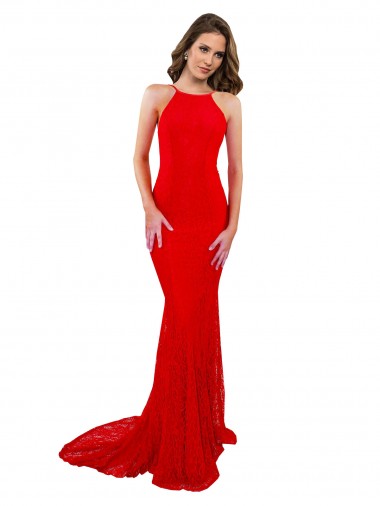 High Neck Lace Sleeveless Open Back Red Evening Gown / Prom Dress / Bridesmaid Dress Edinburgh