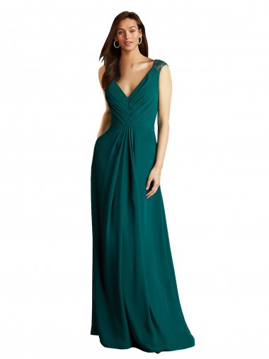 V-Neck Soft Chiffon & Lace Sleeveless Open Back Hunter Bridesmaid Dress Edinburgh