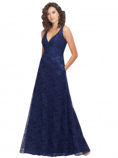 V-Neck Lace Sleeveless Low Back Dark Navy Bridesmaid Dress Edinburgh