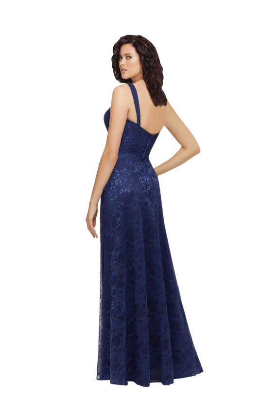 V-Neck Lace Sleeveless Low Back Dark Navy Bridesmaid Dress Edinburgh