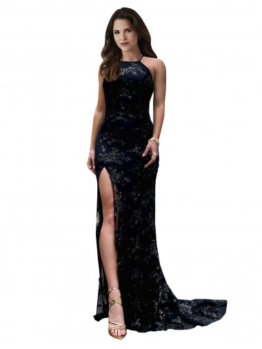 High Neck Lace Sleeveless Open Back Black Black Tie Evening Gown / Prom Dress / Bridesmaid Dress Edinburgh