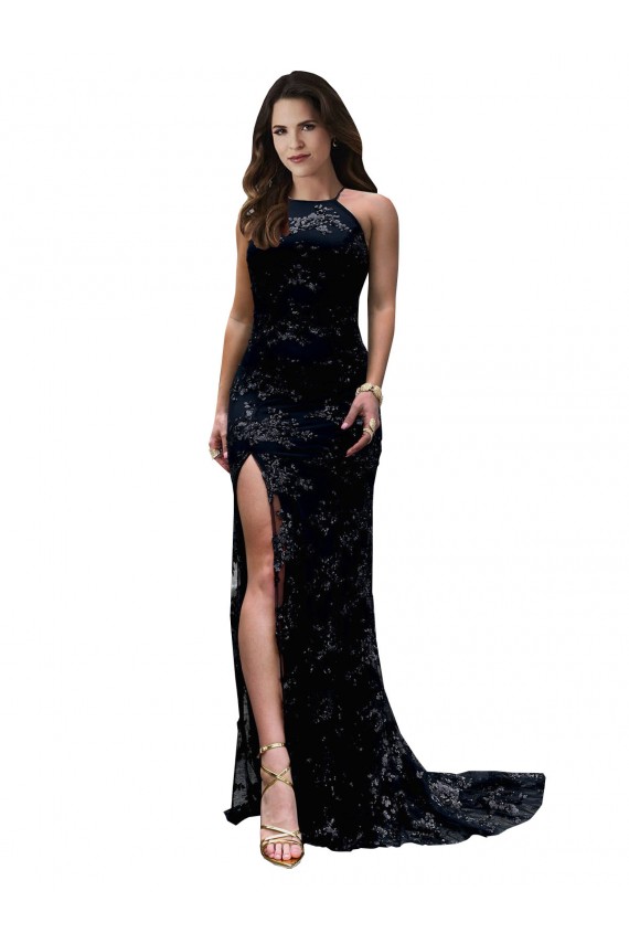 High Neck Lace Sleeveless Open Back Black Black Tie Evening Gown / Prom Dress / Bridesmaid Dress Edinburgh