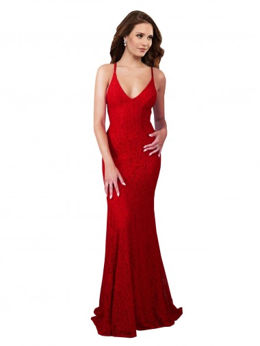V-Neck Lace Sleeveless Low Back Red Formal Dress / Bridesmaid Dress Edinburgh