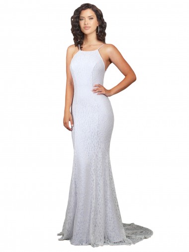 High Neck Lace Sleeveless Backless White Wedding Dress Edinburgh