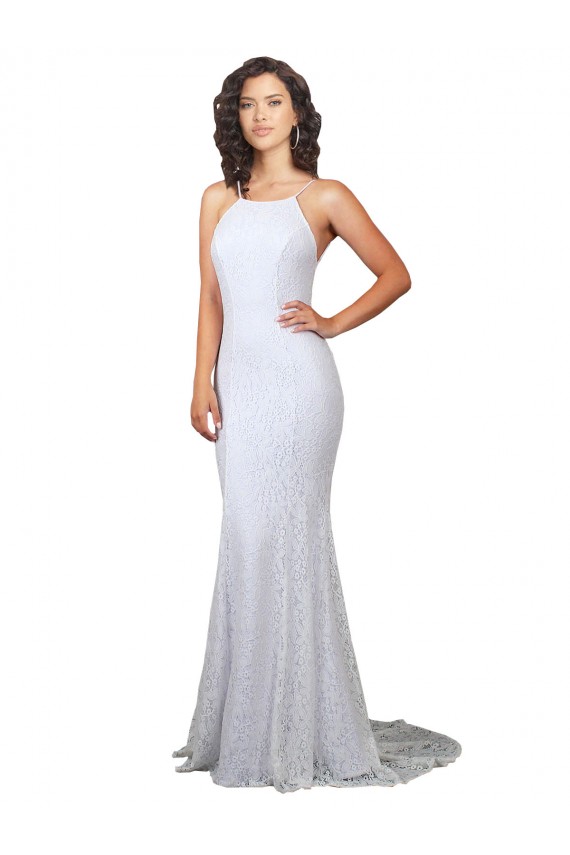 High Neck Lace Sleeveless Backless White Wedding Dress Edinburgh
