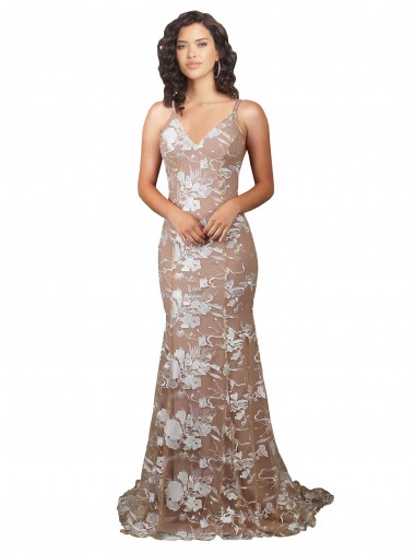 V-Neck Lace Sleeveless Open Back Champagne Wedding Dress Edinburgh