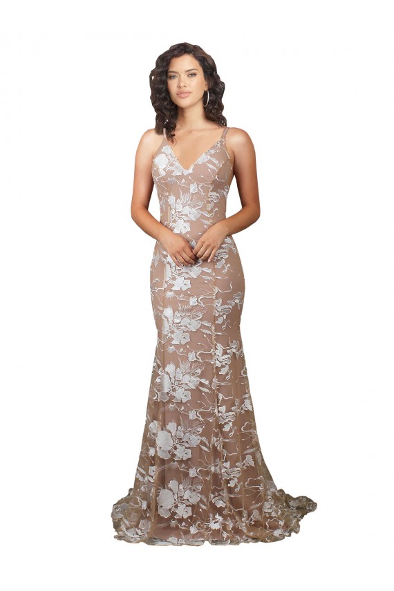 V-Neck Lace Sleeveless Open Back Champagne Wedding Dress Edinburgh