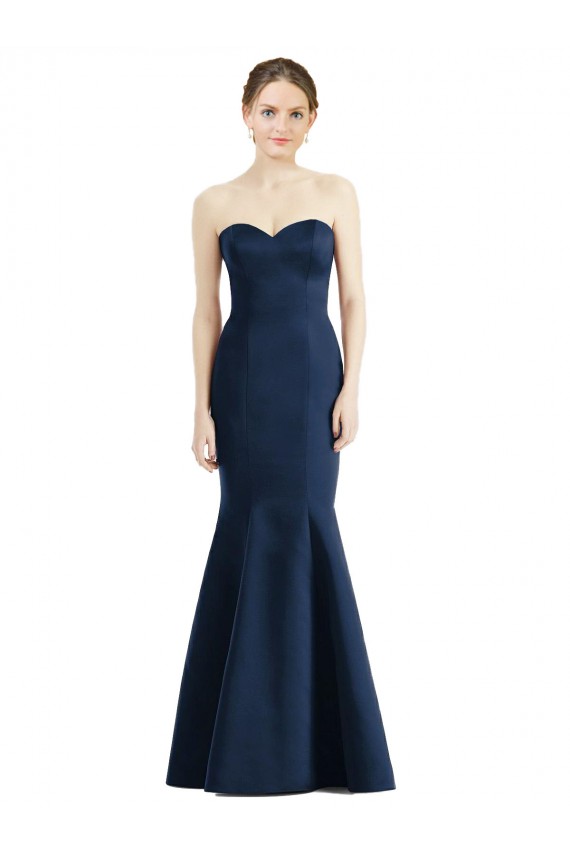 Sweetheart Satin Sleeveless Long Floor Length Dark Navy Bridesmaid Dress Edinburgh