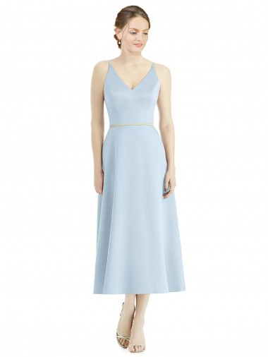 V-Neck Satin Sleeveless Light Sky Blue Bridesmaid Dress Edinburgh