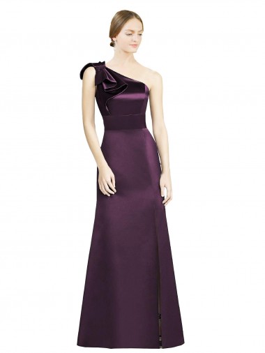 One Shoulder Satin Sleeveless Grape Bridesmaid Dress Edinburgh