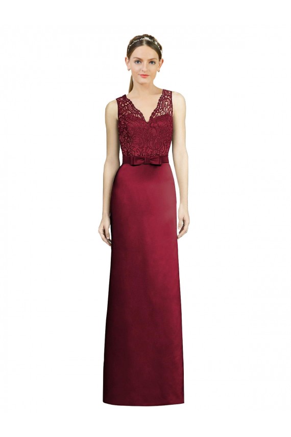 V-Neck Satin & Lace Sleeveless Burgundy Bridesmaid Dress Edinburgh