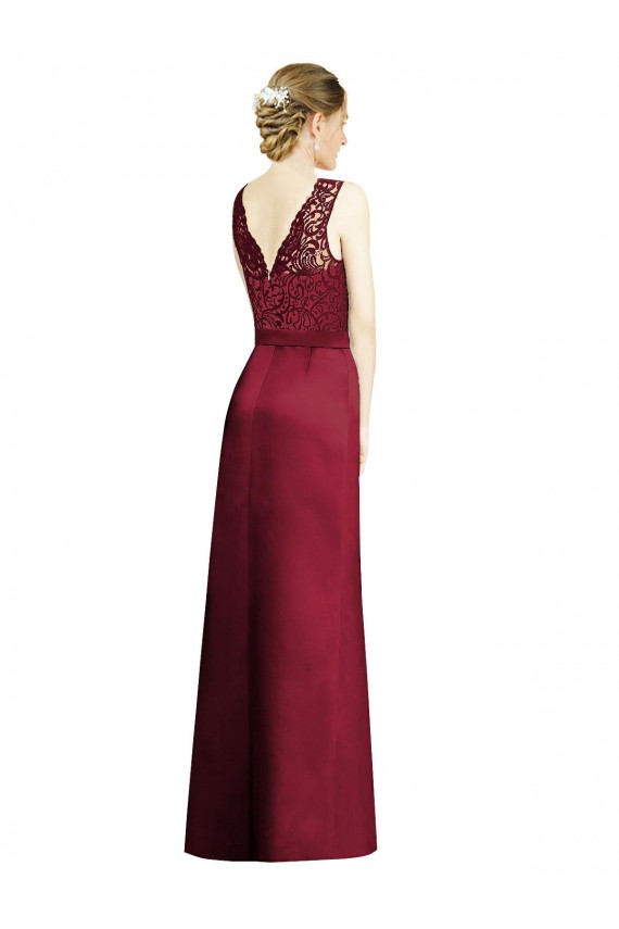 V-Neck Satin & Lace Sleeveless Burgundy Bridesmaid Dress Edinburgh