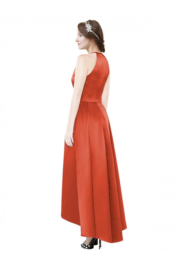 Halter Neck Satin Sleeveless Spice Red High Low Bridesmaid Dress Edinburgh