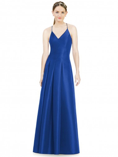 Spaghetti Straps Satin Sleeveless Criss Cross Open Back Royal Blue Bridesmaid Dress Edinburgh