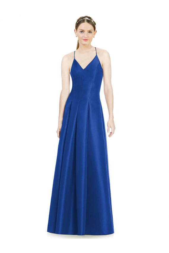 Spaghetti Straps Satin Sleeveless Criss Cross Open Back Royal Blue Bridesmaid Dress Edinburgh