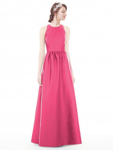 Jewel Neck Satin Sleeveless Keyhole Back Ruby Bridesmaid Dress Edinburgh
