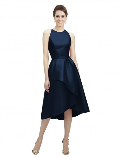 Halter Neck Satin Sleeveless Dark Navy High Low Bridesmaid Dress Edinburgh