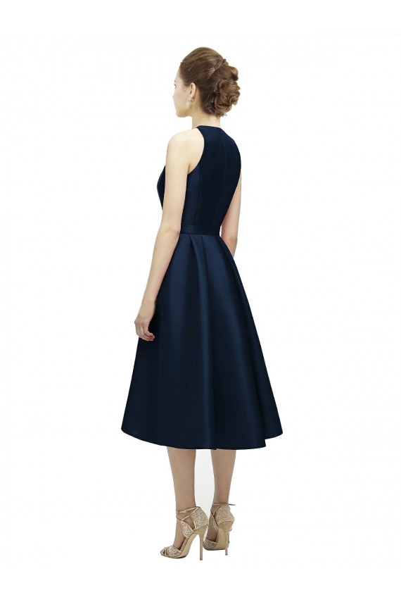 Halter Neck Satin Sleeveless Dark Navy High Low Bridesmaid Dress Edinburgh