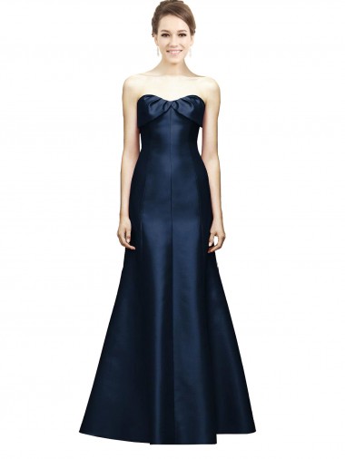 Sweetheart Satin Sleeveless Long Dark Navy Bridesmaid Dress Edinburgh
