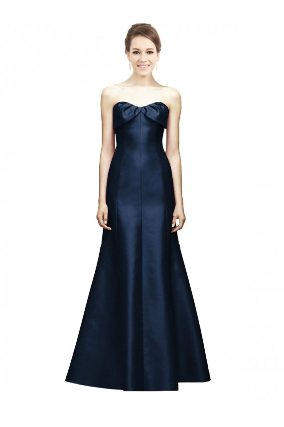Sweetheart Satin Sleeveless Long Dark Navy Bridesmaid Dress Edinburgh
