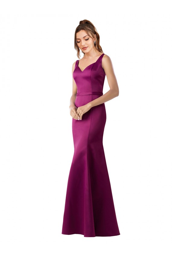 Bateau Neck Satin Sleeveless Open Back Merlot Black Tie Evening Gown / Prom Dress / Bridesmaid Dress Edinburgh