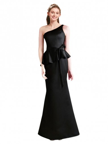 One Shoulder Satin Sleeveless Long Black Bridesmaid Dress Edinburgh