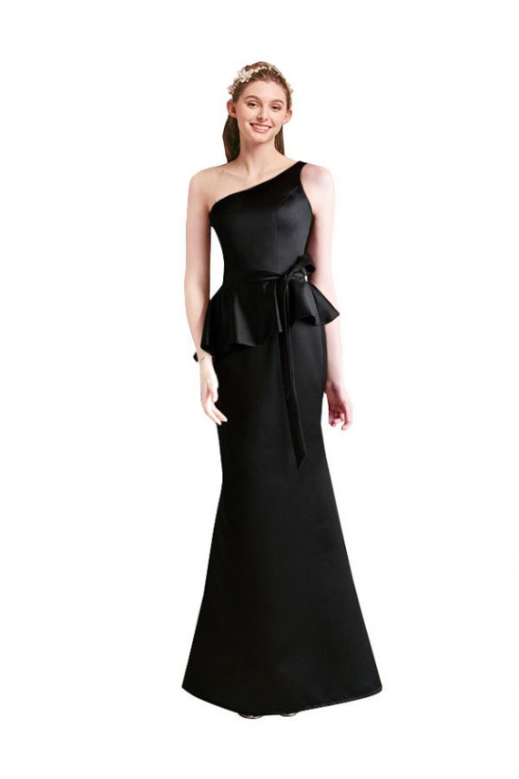 One Shoulder Satin Sleeveless Long Black Bridesmaid Dress Edinburgh