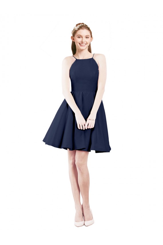 Halter Neck Satin Sleeveless Open Back Dark Navy Bridesmaid Gown Edinburgh