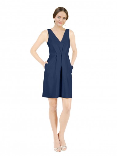 V-Neck Satin Sleeveless Open Back Dark Navy Evening Gown / Bridesmaid Dress Edinburgh