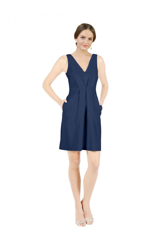 V-Neck Satin Sleeveless Open Back Dark Navy Evening Gown / Bridesmaid Dress Edinburgh