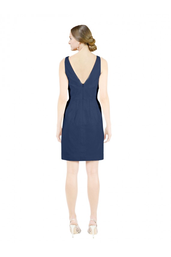 V-Neck Satin Sleeveless Open Back Dark Navy Evening Gown / Bridesmaid Dress Edinburgh