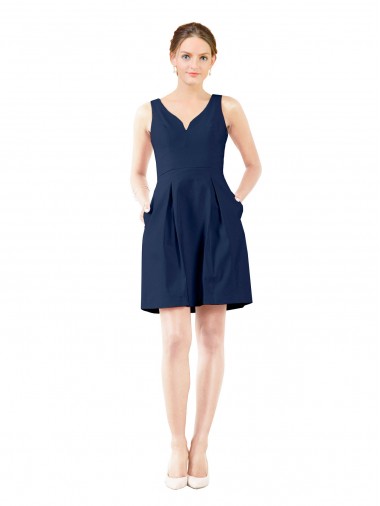 V-Neck Satin Sleeveless Dark Navy Bridesmaid Gown Edinburgh