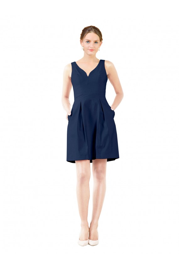 V-Neck Satin Sleeveless Dark Navy Bridesmaid Gown Edinburgh