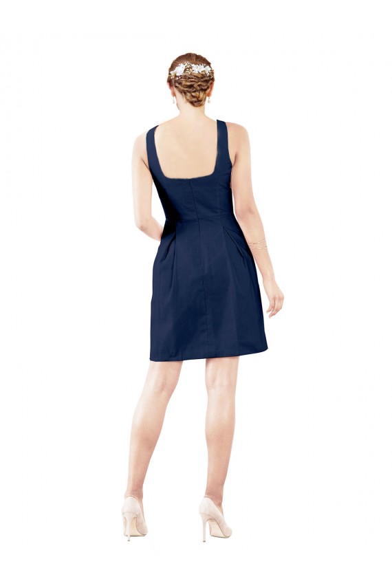 V-Neck Satin Sleeveless Dark Navy Bridesmaid Gown Edinburgh