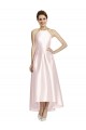 Spaghetti Straps Satin Sleeveless Criss Cross Open Back Pink High Low Bridesmaid Dress Edinburgh