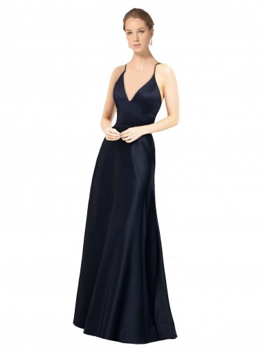 Spaghetti Straps Satin Sleeveless Dark Navy Prom Dress / Bridal Party Dress Edinburgh